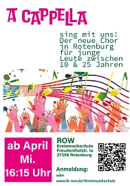 Ein buntes Plakat mit der Aufschrift A capella und der Aufforderung, sich dem Chor anzuschließen. © Landkreis Rotenburg (Wümme)