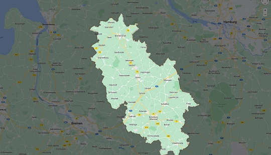 Landkarte mit dem Landkreis Rotenburg erhellt abgebildet © Kreismusikschule Rotenburg (Wümme)