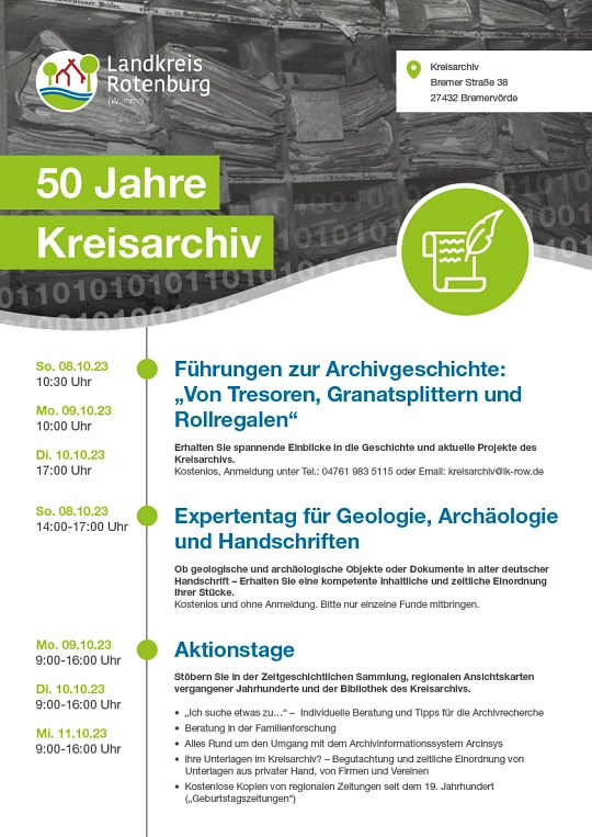 Plakat mit dem Programm zum 50jährigem Jubiläum des Kreisarchivs. © Landkreis Rotenburg (Wümme)