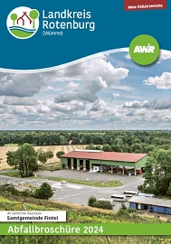 Bild mit einem grünen Gebäude, darüber viele Wolken. Oben in einer blauen Welle ist das Logo des Landkreises Rotenburg abgebildet. Unten steht auf einem grünen Balken Abfallbroschüre 2024. © Landkreis Rotenburg (Wümme)